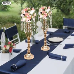 Gold 10Pcs Crystal Acrylic Flower Stands Vases 21.7in Wedding Centerpieces Decor