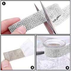 4 Rolls Self-Adhesive Crystal Rhinestone Ribbon, Diamond Bling Ribbons Silver