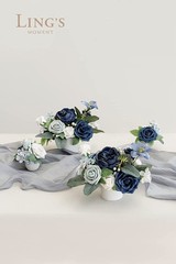 Ling’s Moment Artificial Flowers 25Pcs Dusty Blue & Navy Roses Decor w/Stems,…