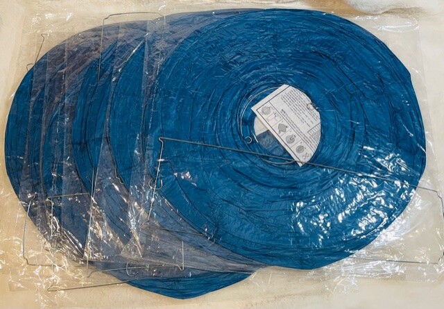 Set 0f 6 20 inch Japanese Chinese Paper Wired Lanterns With Expander Blue