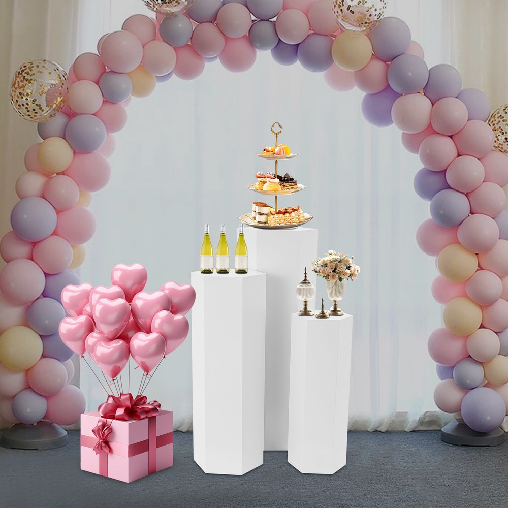 3Pcs White Hexagonal Display Stands Flower Stand 10-15kg Load for Wedding Decor