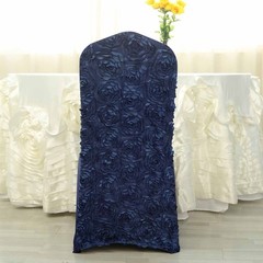 Navy Blue Satin Rosette SPANDEX Stretchable Banquet CHAIR COVER Wedding