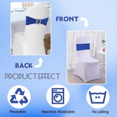 100 PCS Spandex Chair Sashes Royal Blue Elastic Stretch Dining Chair Slipcovers