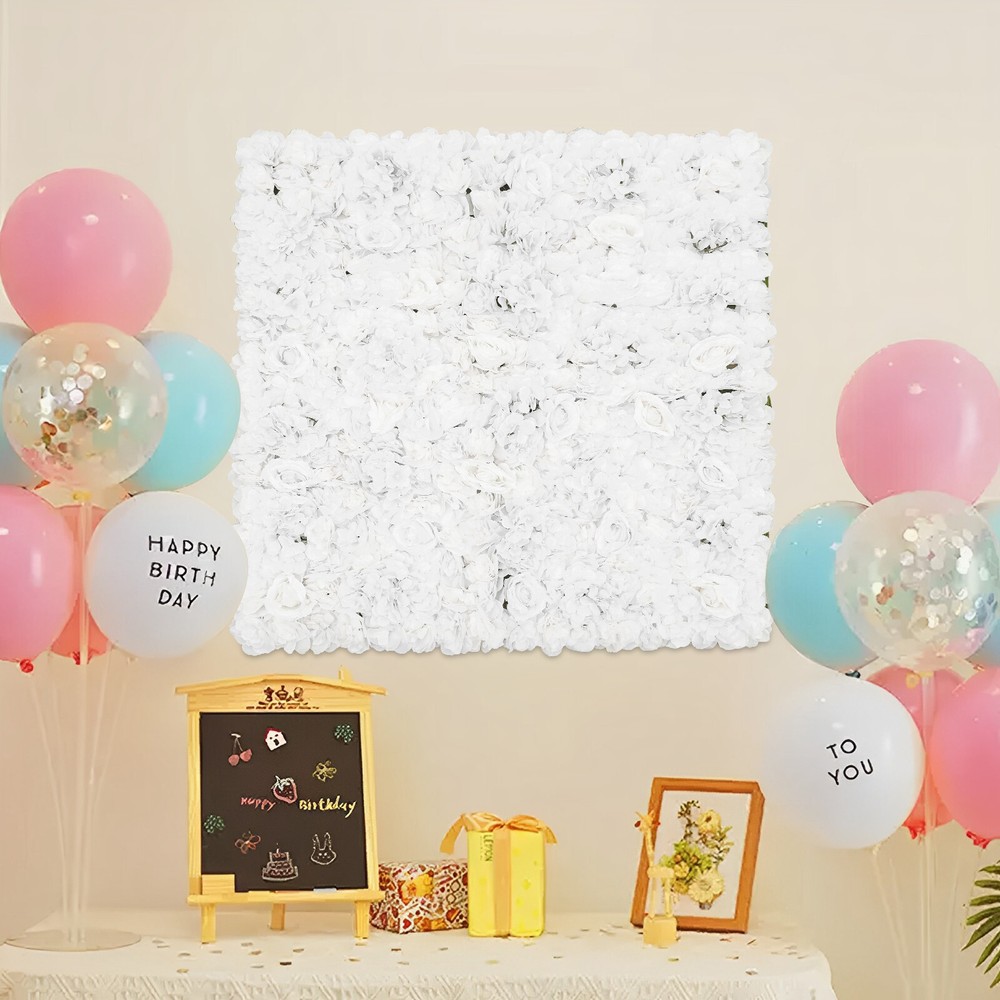 Artificial Silk Flower Wall Panel 1 × 1m White Rose Dahlia Hydrangea Backdrop