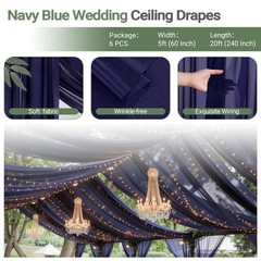 6 Panels Navy Blue Ceiling Drapes with 60″W x 240″L (Pack of 6),