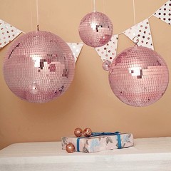 2 pcs 10″ wide Rose Gold Glass Mirror Disco Balls Ornaments Wedding Decorations