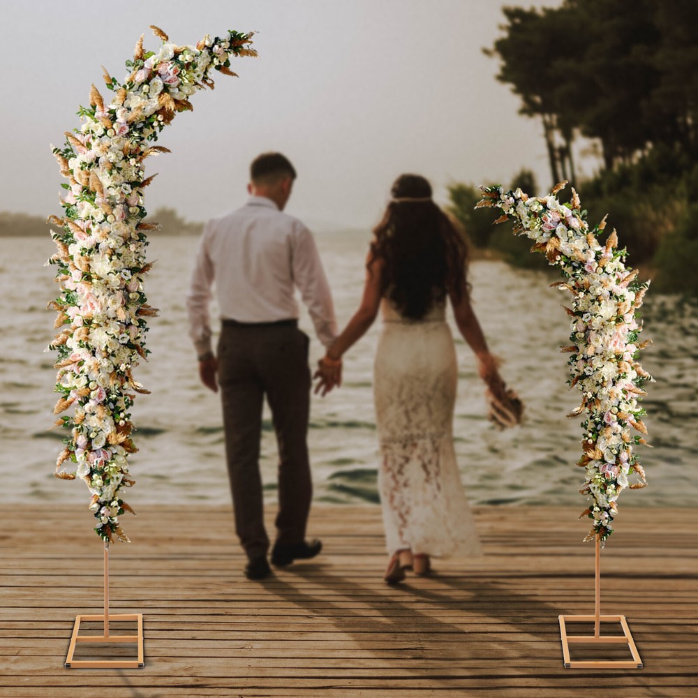 Set of 2 Gold Metal Wedding Arch Rack Flowers Frame Stand Party Backdrop Decor