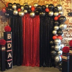 Black Sequin Backdrop Curtains 6 Pieces 2FTx8FT Shimmer Birthday Wedding Phot…