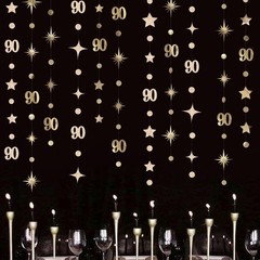 Champagne Gold 90th Birthday Decorations Number 90 Circle Dot Star Garland St…