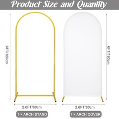 Metal Arch Stand and Cover Set,1 Spandex Fitted Backdrop with 1 6FTx2.6FT White