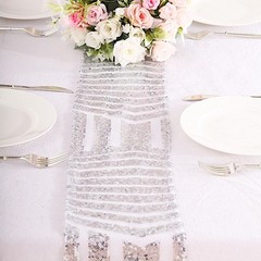 5 SILVER Tulle CHAIR SASHES Sequins Geometric Pattern Party Events Decorations