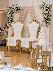 NEW Gold White 6ft King Queen Throne Chair Diamond Tufted Wedding Banquet Party