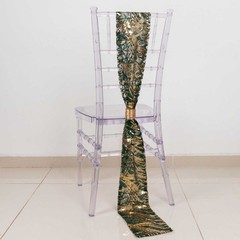5 HUNTER GREEN GOLD Wave Mesh Embroidered Sequins CHAIR SASHES Party Events