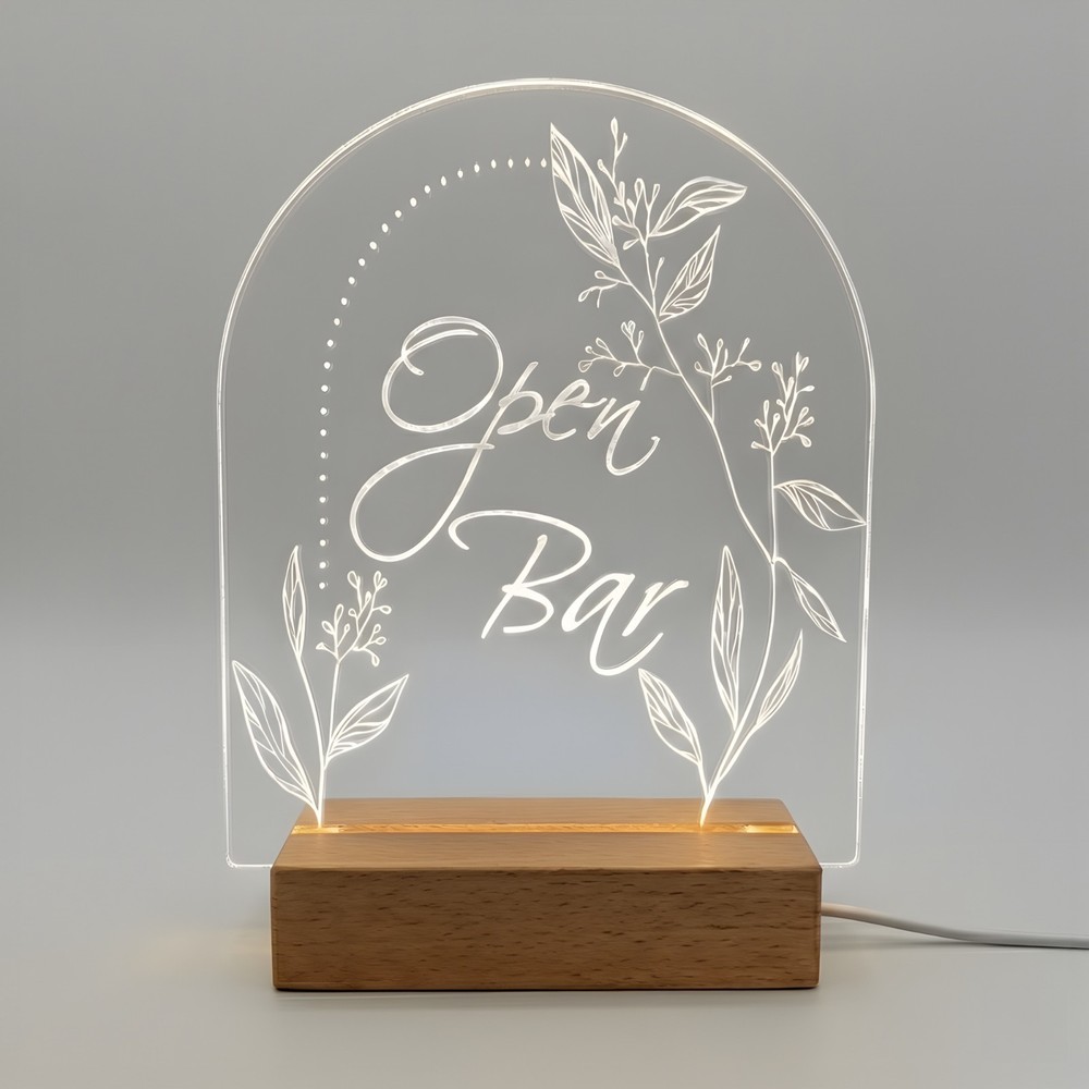 LED Light-Up Acrylic Event Sign for Ceremony | Open Bar Sign