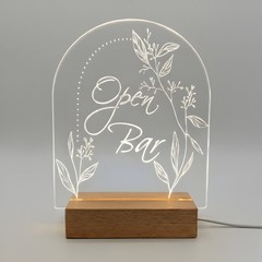 LED Light-Up Acrylic Event Sign for Ceremony | Open Bar Sign