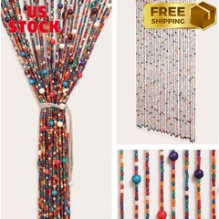 38 Strands Beaded Curtain for Doorways -35.4″x79″- Handmade Natural Beaded