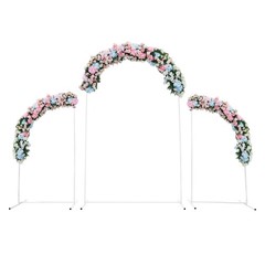 Wedding Arch White Frame with Beige Fabric Cover Triple Archway for Ceremony