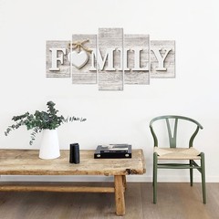 SUNYSUBY 5PCS/Set FAMILY Sign Rustic Beige Wood Grain Large Framed Hand-Made …