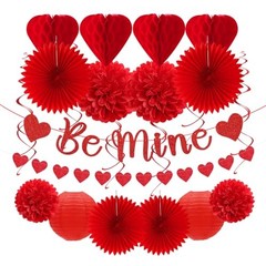 Valentines-Day Decorations-Heart Streamers Galentines-Decor – 22pcs Be Mine Red