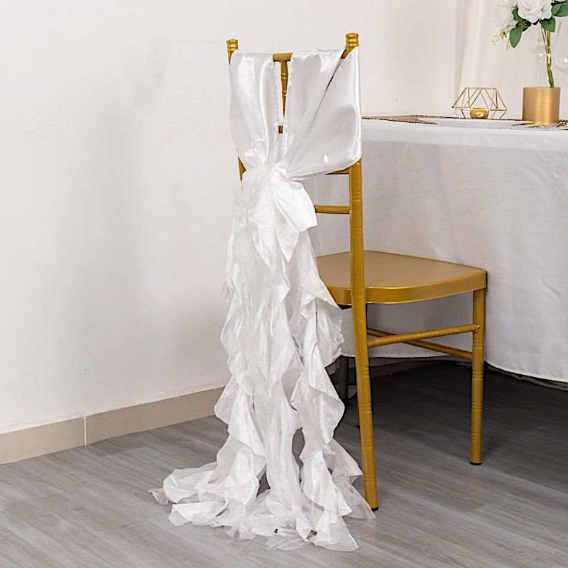 5 WHITE Curly Willow Chiffon Satin CHAIR SASHES Party Event Decorations Supplies