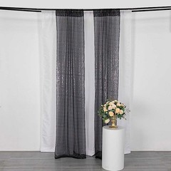 2 BLACK 8ft x 2ft Sequined Backdrop Curtain with Rod Pockets Wedding Decorations