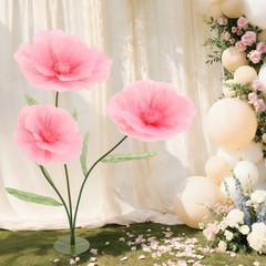 3 Heads Giant Floor Standing Artificial Hibiscus Flower With Base Wedding Event