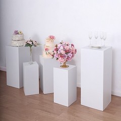 5 WHITE Metal Rectangular DISPLAY STANDS Pedestal Riser Party Events Decorations