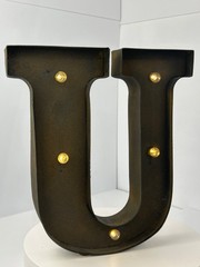 12″ Tall Rustic LED Lighted Metal Marquee Letter U Decorations Backdrop