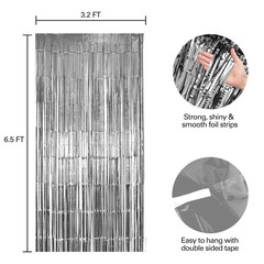 Hampton Distribution 2 Pack Silver Foil Fringe Curtains, Silver Tinsel Backdr…