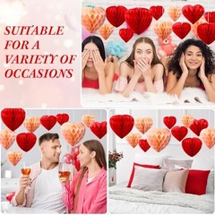 30 Pcs Heart Honeycomb Party Decorations Red Blush Pink Tissue Red,Blush Pink