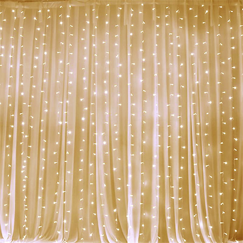 Warm White LED Lights on Organza BACKDROP 18 ft x 9 ft Wedding Decorations
