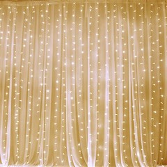 Warm White LED Lights on Organza BACKDROP 18 ft x 9 ft Wedding Decorations