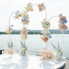 3pcs Elegant White Metal Arch Backdrop Stand Arched Frame Wedding Ceremony Decor
