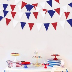 32Ft Red Blue White Banner Party Decorations Fabric Pennant Triangle Flag Bun…