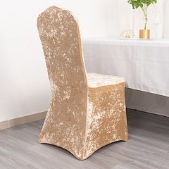 BEIGE Fitted Spandex Crushed Velvet Stretchable Banquet CHAIR COVER Party Events