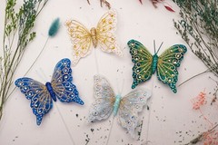 12PC 4″ Pastel + Gold Glitter Feather Butterfly Craft DIY Wedding Cake Topper