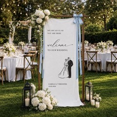 Modern Fabric Wedding Welcome Sign Custom Entrance Banner