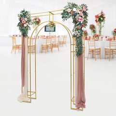 7.9ft Gold Wedding Arch Backdrop Stand, Square Arch Double Metal Balloon Arch
