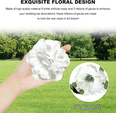 Elegant Wedding Car Decoration Set with Artificial Flowers and Ribbons (White)