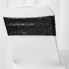 10 Black Spandex Sequined CHAIR SASHES Ties Wraps Wedding Party Decorations