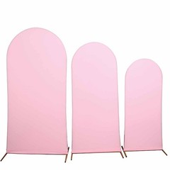 3 PINK Matte Fitted Spandex Round Top Arch Backdrop STAND COVERS Set Events