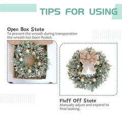 24 Inch Christmas Champagne Leaves Berries Wreath for Front Door, Rustic Farm…