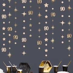 Champagne Gold 90th Birthday Decorations Number 90 Circle Dot Star Garland St…