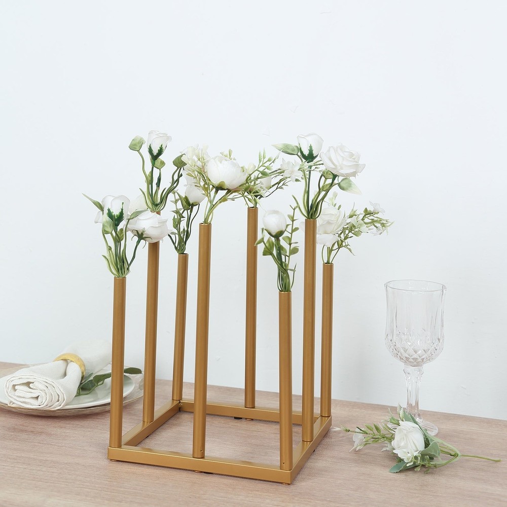 10″ GOLD Square 8-Tubes Minimalist Base Design Flower Vase Centerpiece Wedding