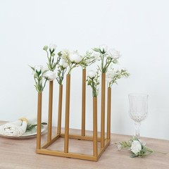 10″ GOLD Square 8-Tubes Minimalist Base Design Flower Vase Centerpiece Wedding