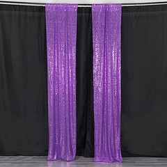 2 PURPLE 8ft x 2ft Sequined Backdrop Curtain with Rod Pockets Wedding