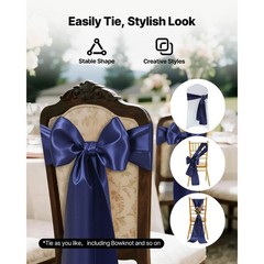 Uimoso 50PCS Navy Blue Elastic Chair Sashes for Weddings, Parties, and Dining