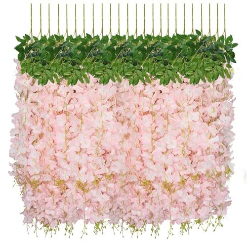 12 PCS Wisteria Hanging Flowers, 3.6ft Fake Wisteria Vines 12 Pack Light Pink