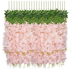 12 PCS Wisteria Hanging Flowers, 3.6ft Fake Wisteria Vines 12 Pack Light Pink
