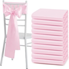Pink Satin Chair Sashes Bows, 10 Pcs, 6 x 108 inch | Universal Chair Cover,